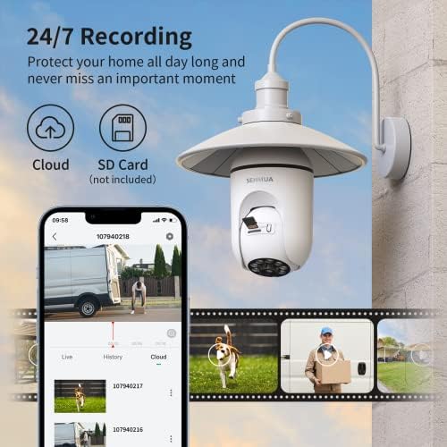 Градинска камера за сигурност с крушка 2K, Безжична камера за сигурност с крушка Wi-Fi на 360 °, Цветно Нощно виждане, сензор за проследяване на движение, запис 24/7, SD и обл