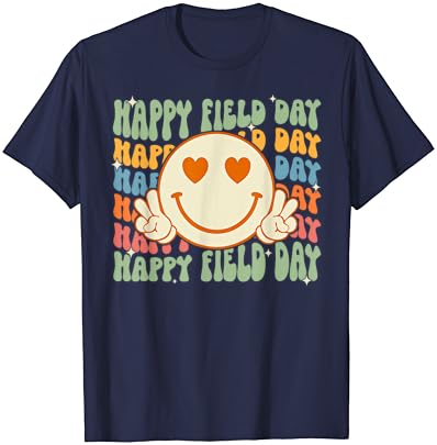 Тениска с Улыбающимся Лице Happy Field Day в Ретро стил Groovy Field Day 23 в Стил хипи