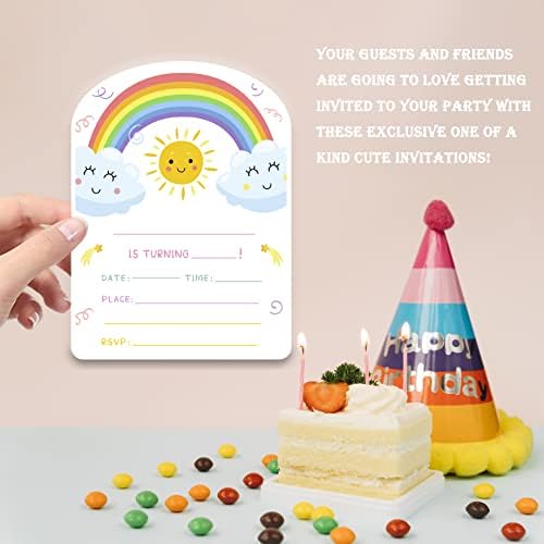 Преливащи покани за рожден ден - Цветни Покани на рожден Ден, за момчета или момичета, Бохо-парти Rainbow Sunshine /