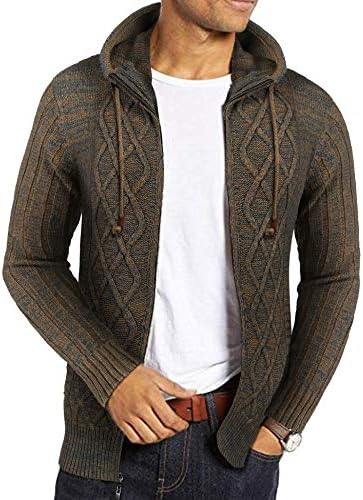 Мъжки Вязаный Жилетка COOFANDY на Пълна цип, Пуловер, Кабелна тел, Пуловер с джоб