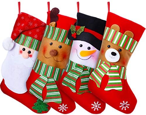 Jetec/ 4 предмета, Коледни Чорапи, 15, Голям Снежен човек, Дядо коледа, мечки, Елени, Коледни Окачени Чорапи, Чанта за