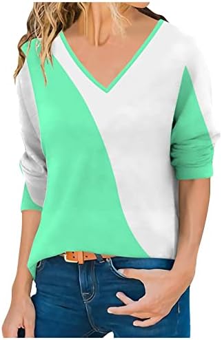 NOKMOPO/ блузи големи размери дамски модни ежедневни блузи с V-образно деколте и геометрични принтом с дълъг ръкав