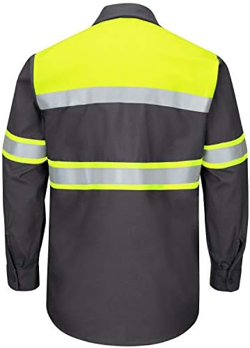 Мъжки работна риза Red Kap Повишена видимост с дълъг ръкав в цвят блока Ripstop - Тип А, клас 1