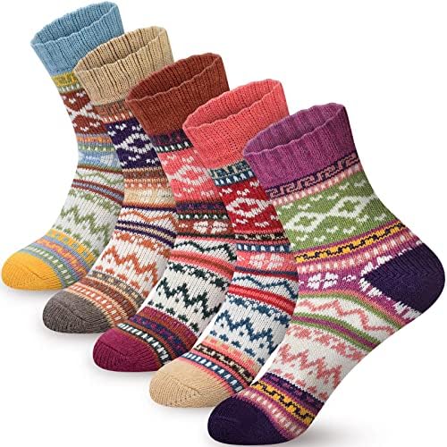 Дамски Зимни Чорапи, 5 Двойки, Подарък за Коледа, Свободен Размер, Топли Меки Вълнени Чорапи за Жените, Ежедневни Чорапи за Екипажа