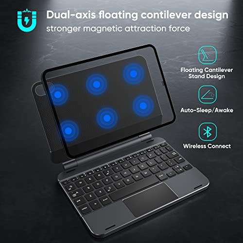 калъф за клавиатура doqo iPad Mini 6 за 2021 г. 8,3-инчов 6-то поколение, Безжична клавиатура със сензорен панел и подсветка, Магнитна Плаващ конзола поставка, Тънък Защитен ка?