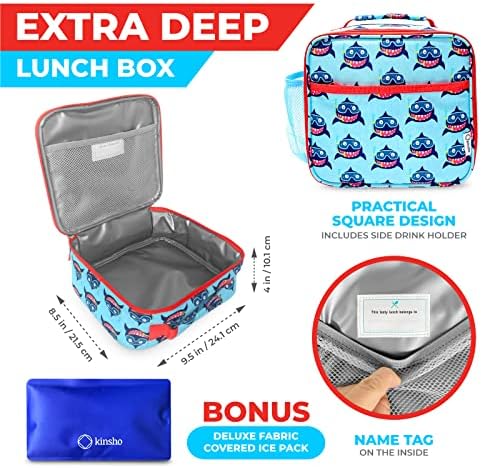 Комплект детски обяд кутии kinsho от 2-те Bento включва контейнер за закуски (тъмно синьо) + Изолиран пакет за обяд кутии