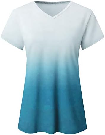 Дамски Блузи с Къс ръкав, Свободна Модна тениска с наклон, Ежедневни Дамски тениски с V-Образно деколте за Лятото