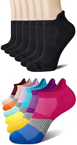 CS CELERSPORT 12 Чифта Чорапи за бягане на глезените, Спортни Чорапи с дълбоко деколте върху възглавницата, Черни * 6 + Многоцветни * 6, Средни