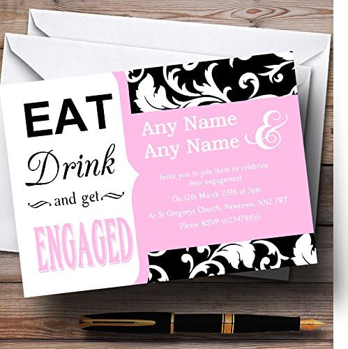 Пощенска картичка Zoo Пастельно-бледо-Розовата Реколта Дамасская Eat Drink с персонализирания ви кани на парти по повод ангажименти.