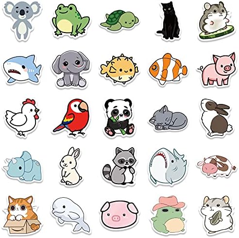 Yaroelrd 50 Анимационни стикери с животни, Винил Водоустойчиви, Подходящи за вашия лаптоп, багаж, Мобилен телефон, Китари,