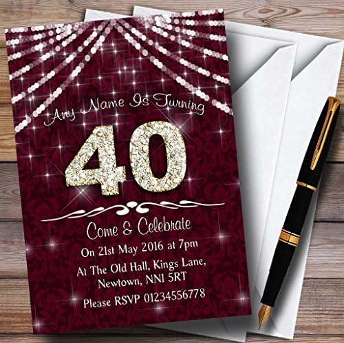 Персонални Покани на парти по случай рождения Ден на 40Th Claret & White Bling Sparkle