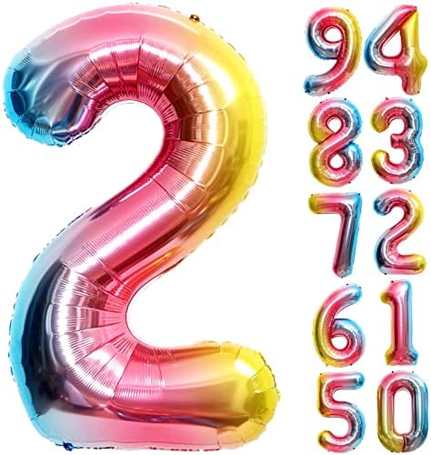 Балон номер 2, 2 Въздушни кълбо, 2 Въздушни кълбо Номер 40 Инча, с Преливащи се цветове Големи Балони от Фолио със Стаи за 2 Дни, Рожден ден, Абитуриентски, Годишнина от С