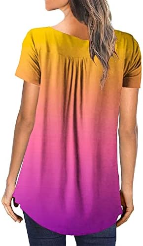 UQRZAU/ Дамски Летни Тениски С V-образно деколте, Градиентным принтом, Бутони и Цветисти Принтом, Тениска С Къс ръкав,