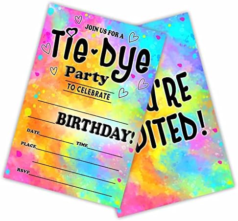 Покани за рожден Ден AWSICE Вратовръзка Боядисват Party, double sided картички-покани За рожден Ден, За момчета, Момичета, деца, тийнейджъри, 20 Покани С Конвертами, Бижута, Суве?