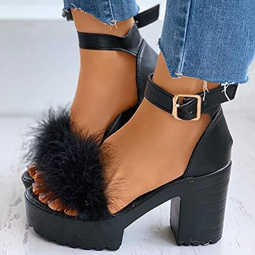 Дамски модни блестящи кристали отворени пръсти сандали на платформа клинове, сандали на високи токчета ежедневни плюшен обувки, бижута, сандали жени плоски (черен,