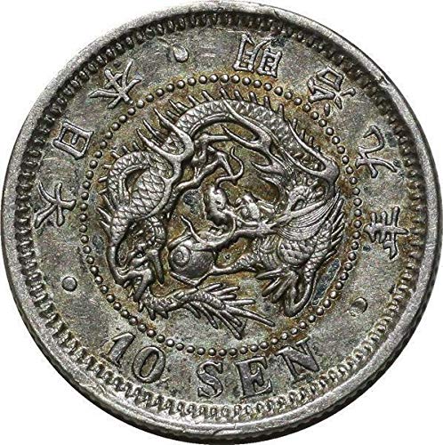 1873 I - 1906 Японската сребърна монета от епохата на Мейджи в 10 сен с дракон, отсечена в края на епохата на самурая.