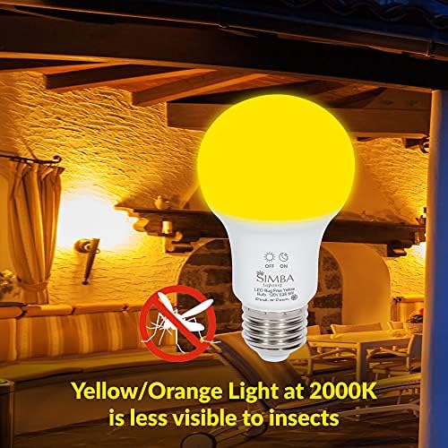 Led лампа Simba Lighting Bug, не който привлича вниманието, жълто, 6 W, еквивалент на 40 Вата, отлична за външно осветление на верандата, нощно осветление, автоматично включване