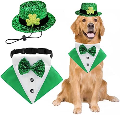 2 Опаковки, за да отговарят на Деня на Св. Патрик, Нашийник-Кърпа за кучета и цилиндър за домашни любимци, Зелена Вратовръзка-за