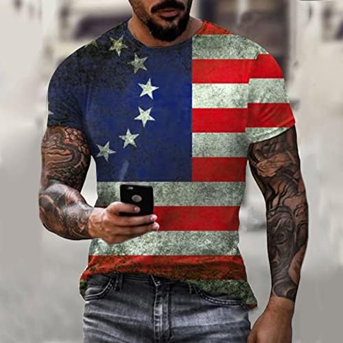 Летни Ризи за Мъже, Мъжки Фланелки с ръкав и деколте на Ден, Цифров Кръг Лятна Блуза с 3D Принтом Независимост, Однотонная Тениска