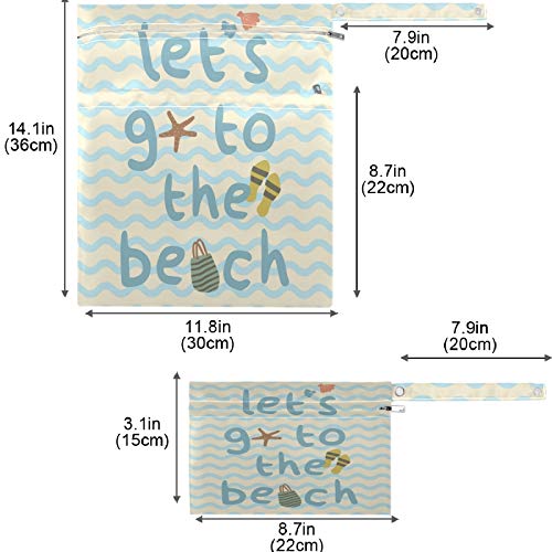 visesunny Let ' s Go to The Beach в вълнообразни райета, 2 бр., Влажна чанта с джобове с цип, Моющаяся, Множество, Голям за пътуване, плаж, басейн, детска градина, колички, Памперси, М?