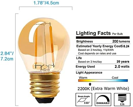 Panledo Реколта led Edison мощност от 2 W, Led лампа с нажежаема жичка Globe, Ултра Топла светлина 2200 К, Средна база