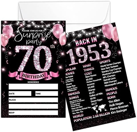 покана карта на парти в чест на 70-годишнината Покани от розово злато с печат на плакат от 1953 г. на заден ход, Двустранни