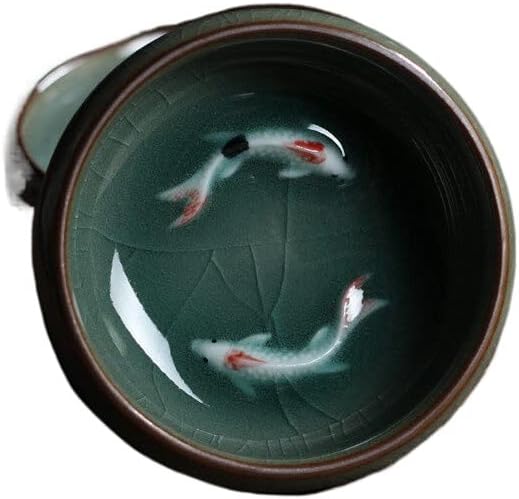 Китайски Лунцюаньский Порцелан Цвят на морските вълни Порцеланова Чаена Чаша с Блюдцем Чаена Чаша със Златна Рибата 60