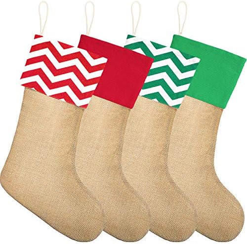 Sumind 4 бр. Коледни Чорапи от Зебло, Коледни Окачени Чорапи за Камината, Коледни Украси със собствените си ръце (Набор от цветове 1)