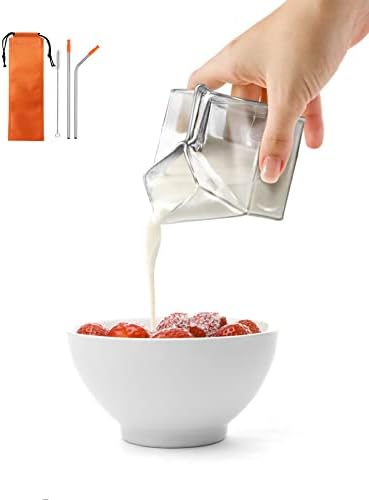 RROAD 2 бр., Мини-Стомна за Сметана, Комплект Стъклени Чаши От Картонени опаковки за Мляко, Прозрачен Млечен Чаша във формата на Къща, Скъпа Кутия за Мляко за Коктейли, В