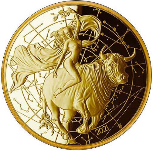 2021 Модерна Възпоменателна монета PowerCoin Съблазняване на Европа Mythos Златна Монета От 50 Livres Германия 2021 Доказателство
