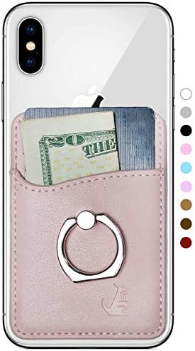 Кожена кесия-държач за карти за смартфони iPhone и Android от Wallaroo (чантата си с пръстен от розово злато)