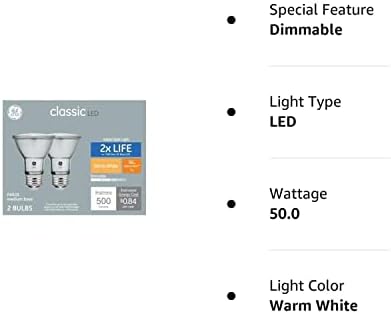 Led лампа GE Classic с 50-Ваттным еквалайзер Par20 Топло бял цвят, с регулируема яркост (2 бр.)