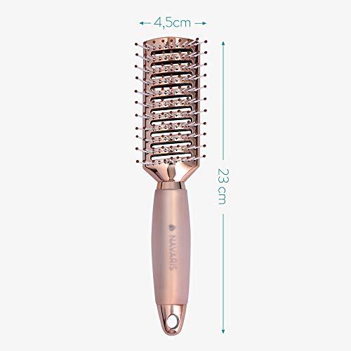 Navaris Vented Hairbrush - Окачена четка за коса с гелевой дръжка и широка четка за разнищване и оформяне на влажна, суха, къдрава, Гъста коса - Розово Злато