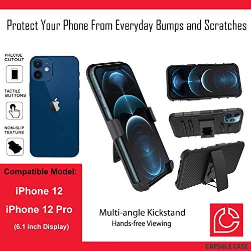 Калъф Ohiya е Съвместим с iPhone 12 [Защита от военен клас, Ударопрочная сверхпрочная кобур-стойка, Защитен Черен калъф за iPhone 12 с 6,1-инчов дисплей (забележка за любовта към