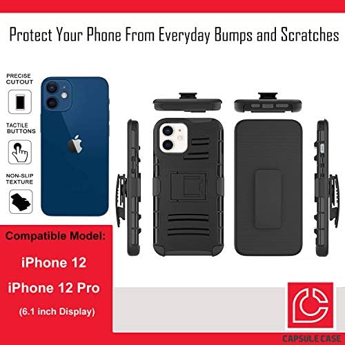 Калъф Ohiya е Съвместим с iPhone 12 [Защита от военен клас, Ударопрочная Сверхпрочная кобур-стойка, Защитен Черен калъф
