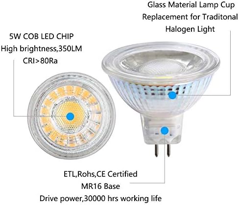 Led лампа Edearkar MR16 G5.3 (6 опаковки) 5 W (еквивалент на лампи 50 W) Super bright COB прожектор 5 W 12 Без прекъсване 6000 До дневна светлина бели цветове, подходящи за дома и ландшафт