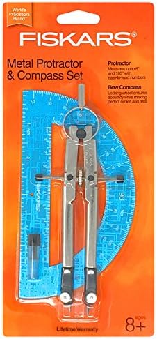 комплект метални компаси и транспортиров fiskars