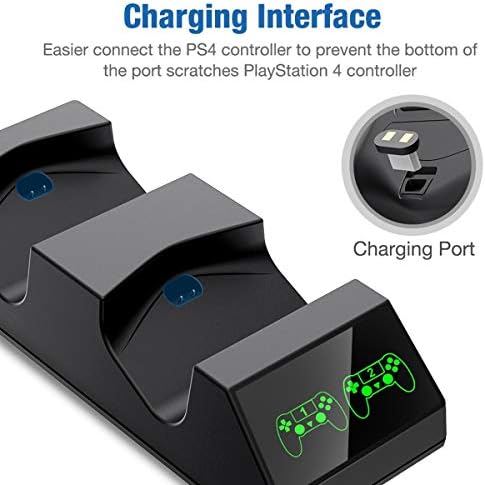 Зарядно устройство за контролер DinoFire PS4 с две USB-честота устройства за PS4/PS4 Pro/PS4 Slim Controller - Док-станция за бързо зареждане и led индикатор