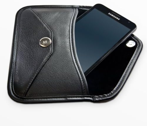 Калъф BoxWave, който е Съвместим с vivo Y1s (Case by BoxWave) - Луксозни Кожена чанта-месинджър, чанта-плик от изкуствена кожа за vivo Y1s - Черно jet black