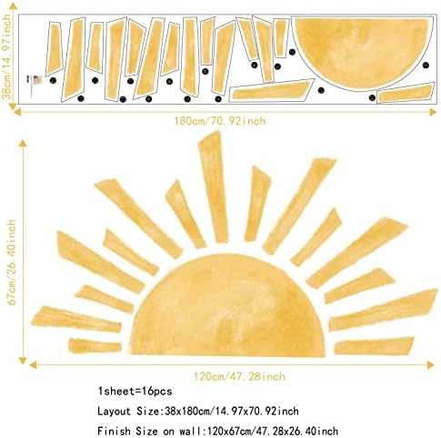 astrkiz Големи Стикери за стени в стил Бохо с двете Половини на Слънцето, Акварел Пастельная Стикер на Слънцето, Стенописи