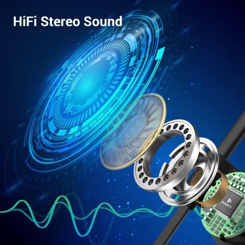 Слушалки KALOC Bluetooth, стерео слушалки HiFi Bass с микрофон с шумопотискане, водоустойчивост IPX7 и време за възпроизвеждане