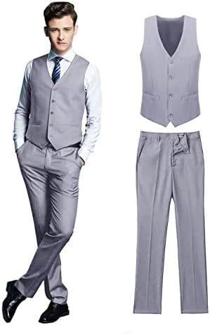 Wehilion/ Мъжки костюми, Комплект от 2 теми, Жилетка + Панталони, Оборудвана Случайни жилетка с V-Образно деколте, Костюм