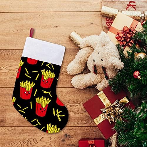Сладки Коледни Чорапи с Пържени Картофи (16,5 см), Коледни Чорапи, Подарък Пакет за Семейна Почивка, Камина, Дърво, Окачени