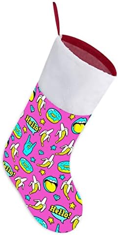Неонови Цветове Банани Понички Коледни Чорапи (16,5 см) Коледни Чорапи Подарък Пакет за Семейна Почивка с Камина Дърво Висящи Украшения Украшение