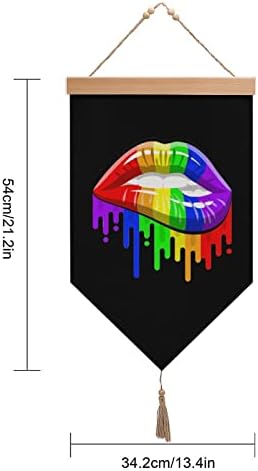 Nudquio ЛГБТ Гей Гордост с Преливащи се цветове на Устните Памук Бельо Флаг Висящ Стенен Знак Живопис Картина за Домашния