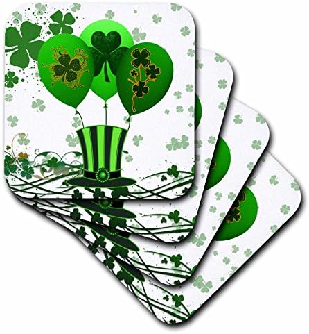 3dRose CST_79423_1 Зелени балони за Деня на Св. Патрик, Детелина и цилиндър Създават Празничен дизайн за ирландски тържества - Меки подложки, комплект от 4