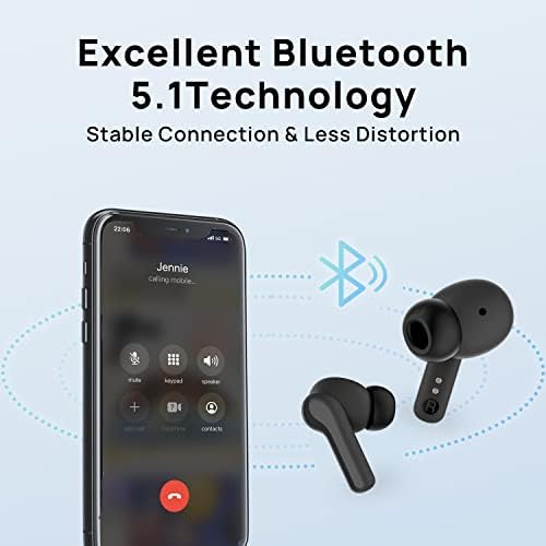 Безжични слушалки Konnek Stein True, слушалки с активно шумопотискане Bluetooth 5.1, Разтегателен Дизайн, калъф за зареждане на 500 ма, IPX4 водоустойчив, дълбоки баси, Вграден микро