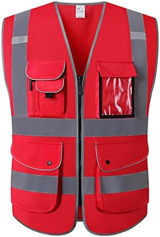 Отразяваща жилетка за безопасност XIAKE клас 2 Hi Vis с 9 джобове и цип, Защитно работно облекло, отговаря на стандарта