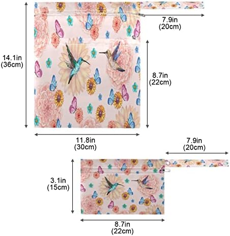Kigai Hummingbirds Butterfly Мокри и Сухи Чанти за детски Филтър Непромокаеми Пелени за Многократна употреба Мокри чанти