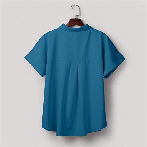 Дамски Ежедневни Ризи с копчета С V-образно деколте, Однотонная Туника С Къс ръкав И Ревери, Блузи, Класически Работно